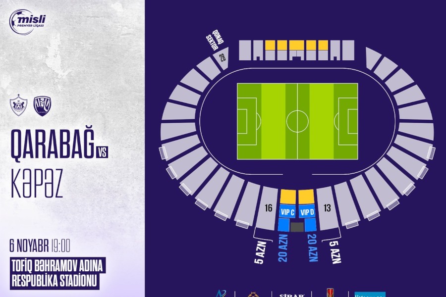 “Qarabağ” - “Kəpəz” matçının biletləri satışa çıxarıldı