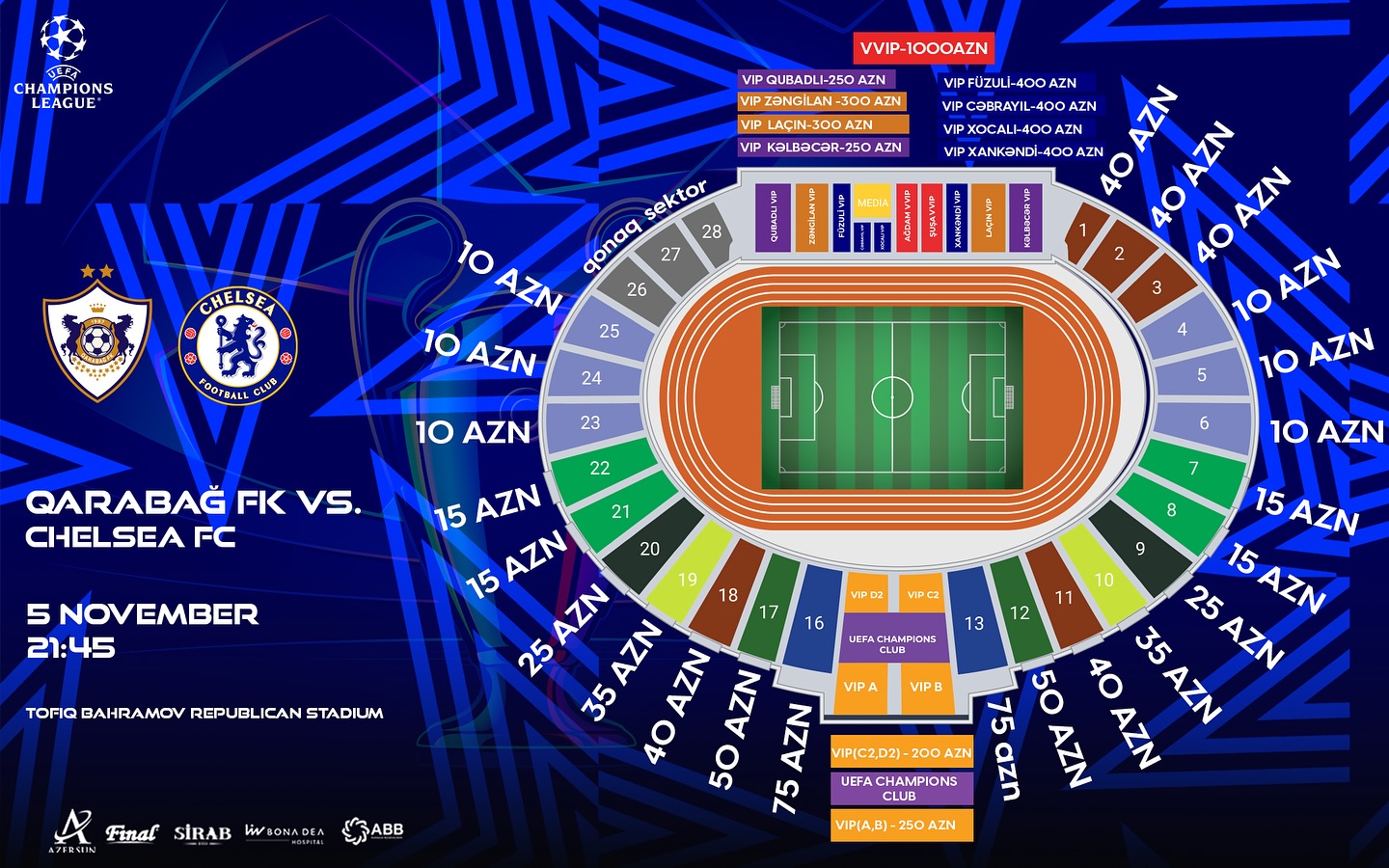 “Qarabağ” - “Çelsi” oyununun biletləri satışa çıxarıldı